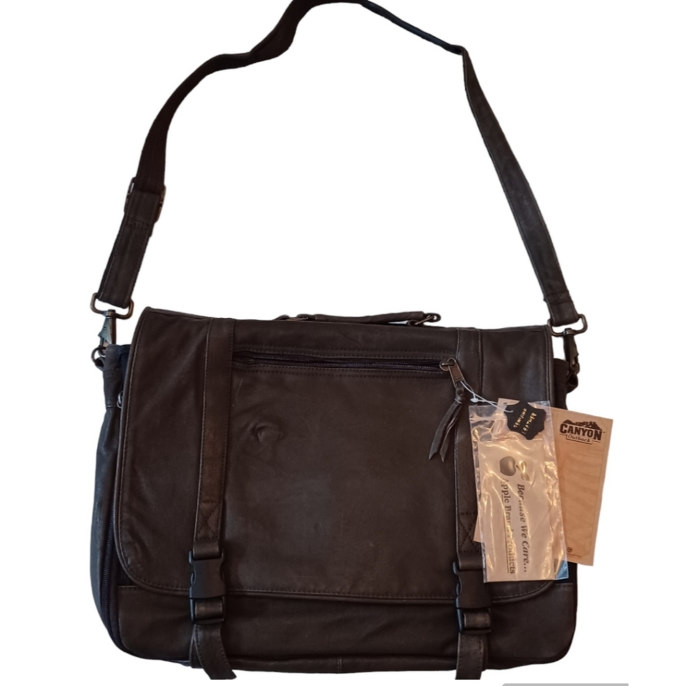 Mens Grand Teton Canyon Outback Brown Leather Laptop Commuter Brief New!